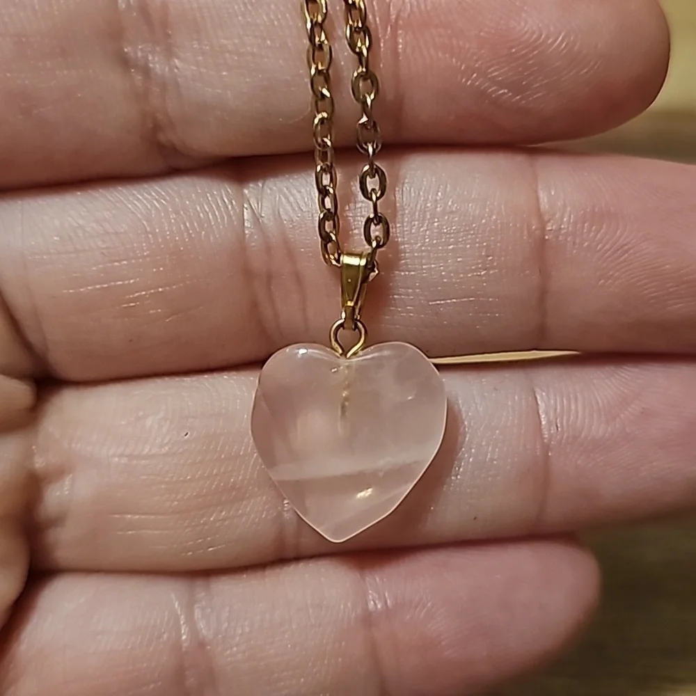 Rose Quartz Heart Necklace in Gold Plated Chain